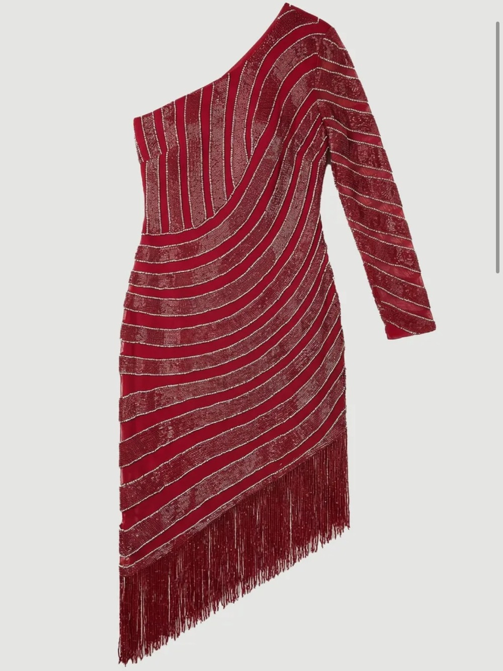 Karen Millen- Thigh High Embellished Woven Fringe Midi Dress